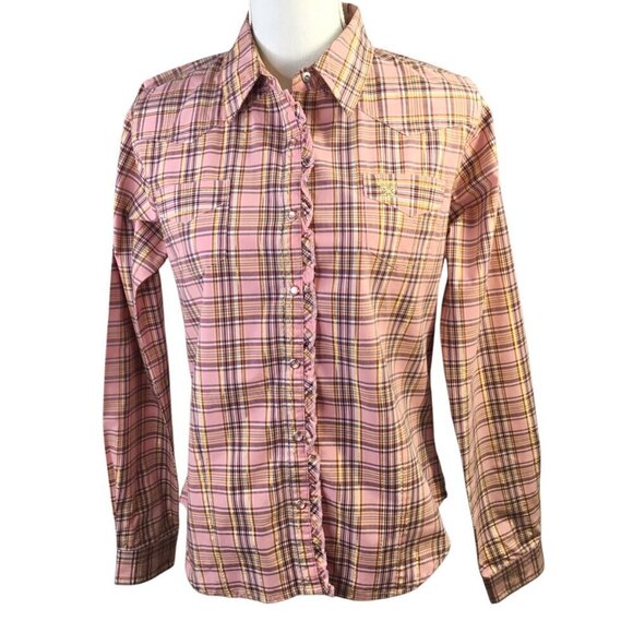 Twenty X 20X Tailored Fit Western Pearl Snap Shirt Blouse Top Metallic Size M/10 - Picture 4 of 9